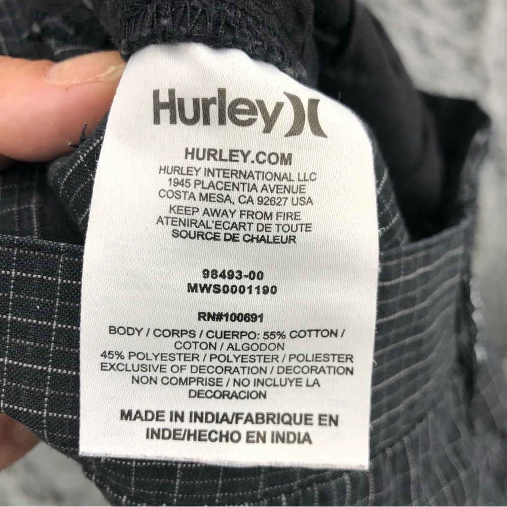 Hurley Shorts Mens Size 30 84 Slim Checkered Plaid Black Logo Chino